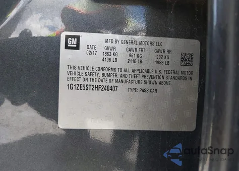 2017 Chevrolet Malibu 1Lt z USA, uszkodzony, nr VIN 1G1ZE5ST2HF240407